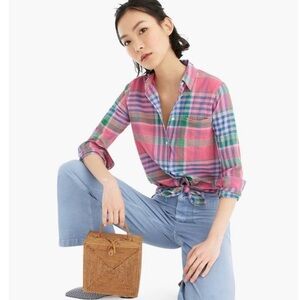 J. Crew Classic Fit Boy Shirt in Crinkle Magenta Plaid size 0